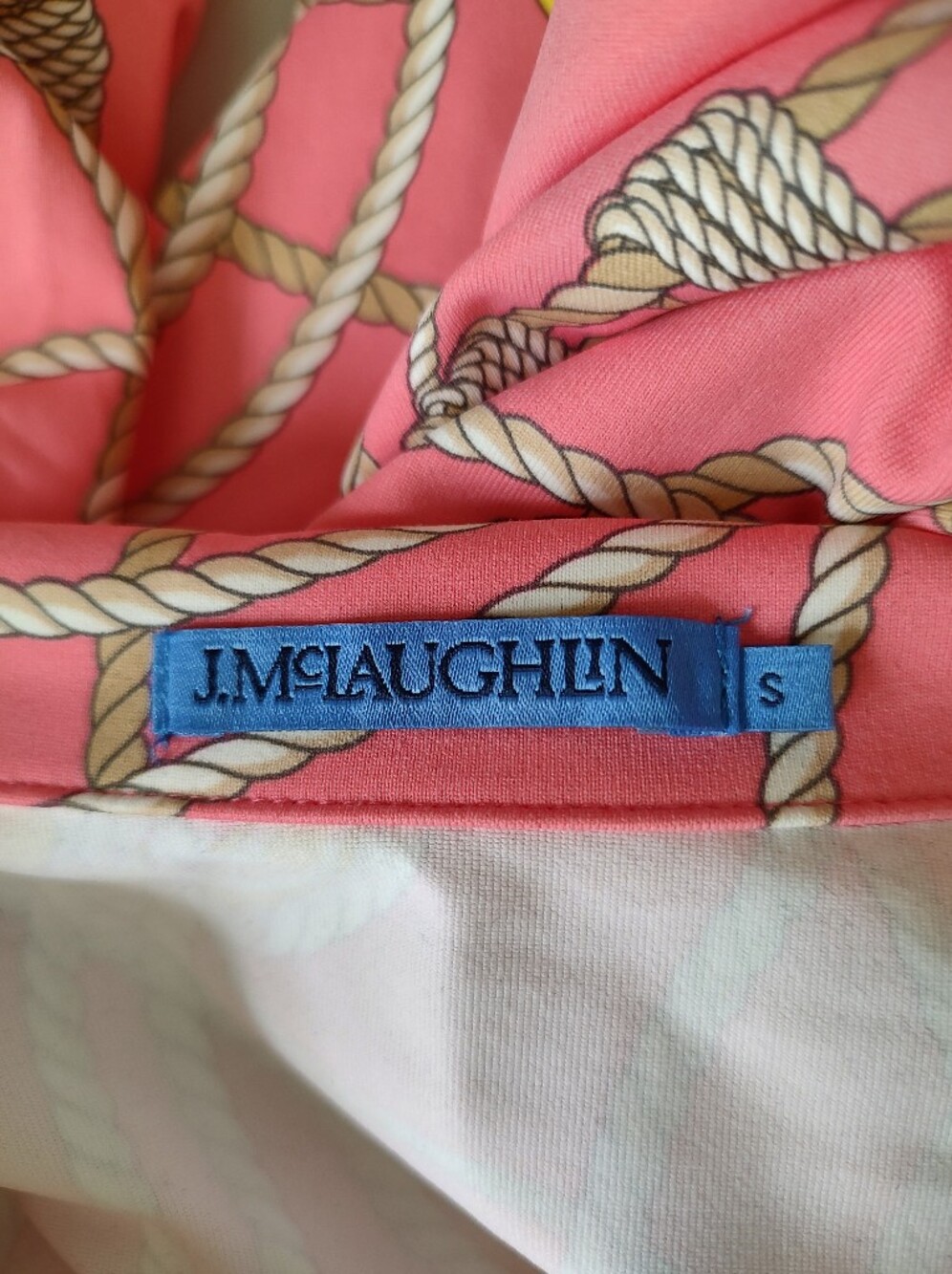 J. McLaughlin Catalina Cloth Pink Nautical Rope 3/4 Sleeve Button Collar Top S - Picture 4 of 7